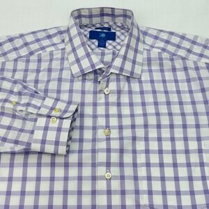 Egara Oxford Shirt Mens XLT Gingham Purple White Plaid Button‎ Down Tall Preppy